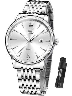 Men's Silver Big Dial Analog Quartz Stainless Steel Relojes Waterproof Watch